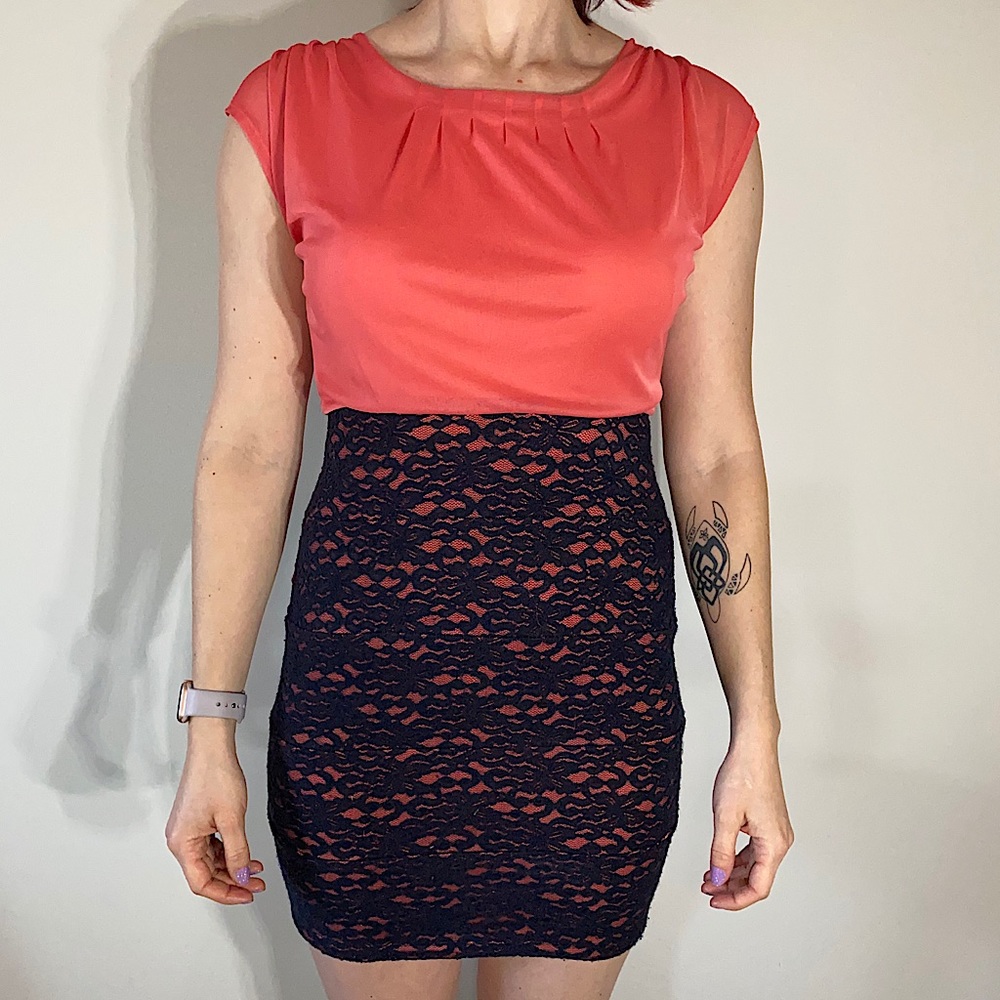 Peach and Navy fitted Dress